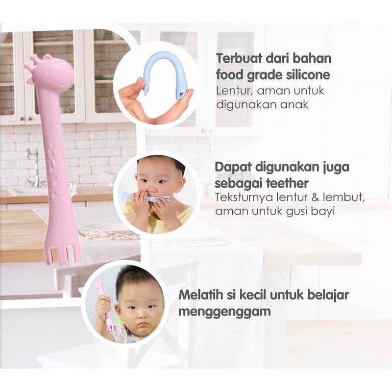 Girrafe Training Baby Spoon | Teether Sendok Garpu Bayi