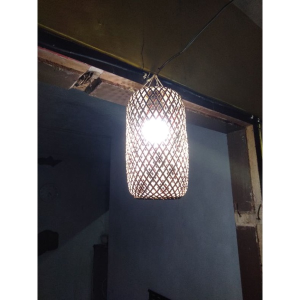 Lampion, Lampion bambu, kap lampu dari bambu, kerajinan anyaman bambu + packing kayu