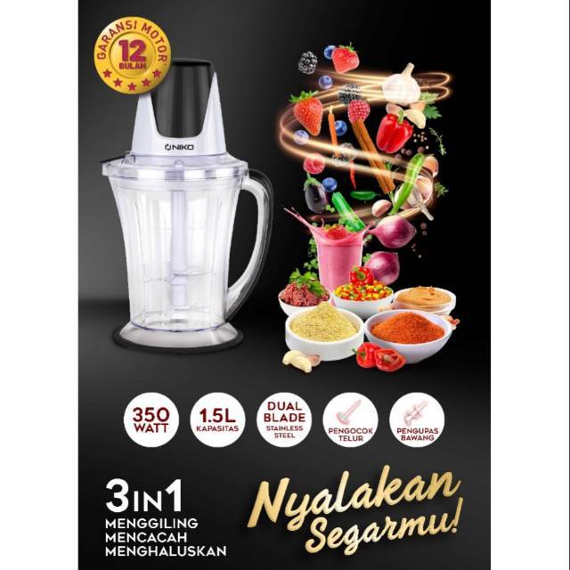 Niko Food Chopper and Mixer Premium Katana Series 3 In 1 1,5 Liter Garansi Resmi Pelumat Daging