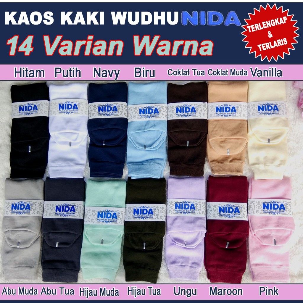 Kaos Kaki Wudhu Wanita Muslimah Nida Polos Bahan Tebal Panjang 35 cm Sebetis Halus dan Anti Bau