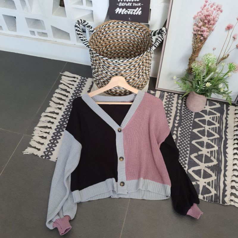ELSA GLENCA CARDY RAJUT HARGA TERMURAH CARDIGAN KOREA HELLEN - KARDIGAN ELSA IKATAN CINTA CANDY CARDIE TWO TONE