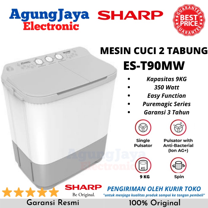 MESIN CUCI SHARP ES-T90MW 9 KG 2 TABUNG PUREMAGIC 9KG (CILEGON-SERANG)