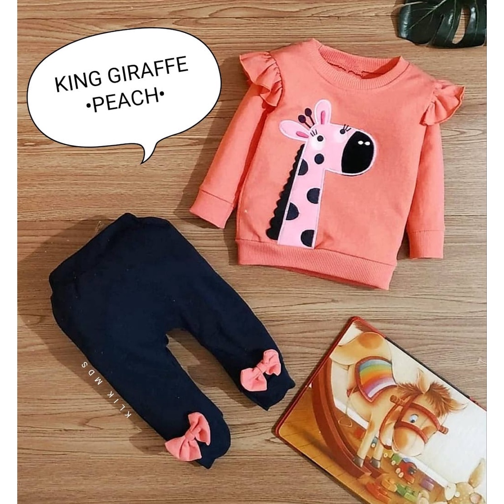 Baju Bayi Perempuan Setelan Atasan Dan Celana Motif King Giraffe 1 Ukuran