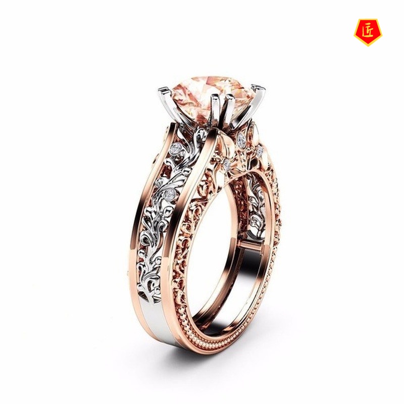 [Ready Stock]14K Rose Gold Color Separation Ring Colored Gem Simple Niche