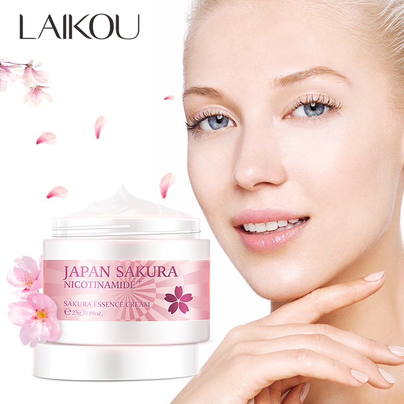 LAIKOU Essence Sakura Krim Wajah Bersinar Melembabkan Menghilangkan Kerutan Garis Halus 25g