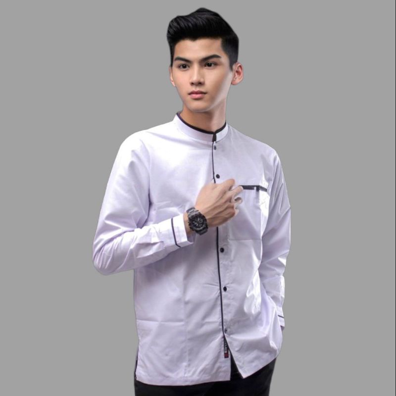 Baju Muslim Pria Dewasa Koko Lengan Panjang Putih Motif Yisunsin Elrumi Berkualitas-Yss panjang putih