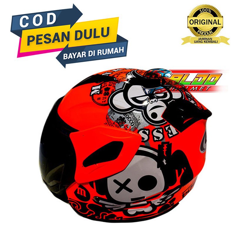 GM FIGHTER MOTIF SPEAK UP ORANGE FLUO ORIGINAL HELM HALF FACE CEWEK COWOK TERBARU / JUAL INK / NHK