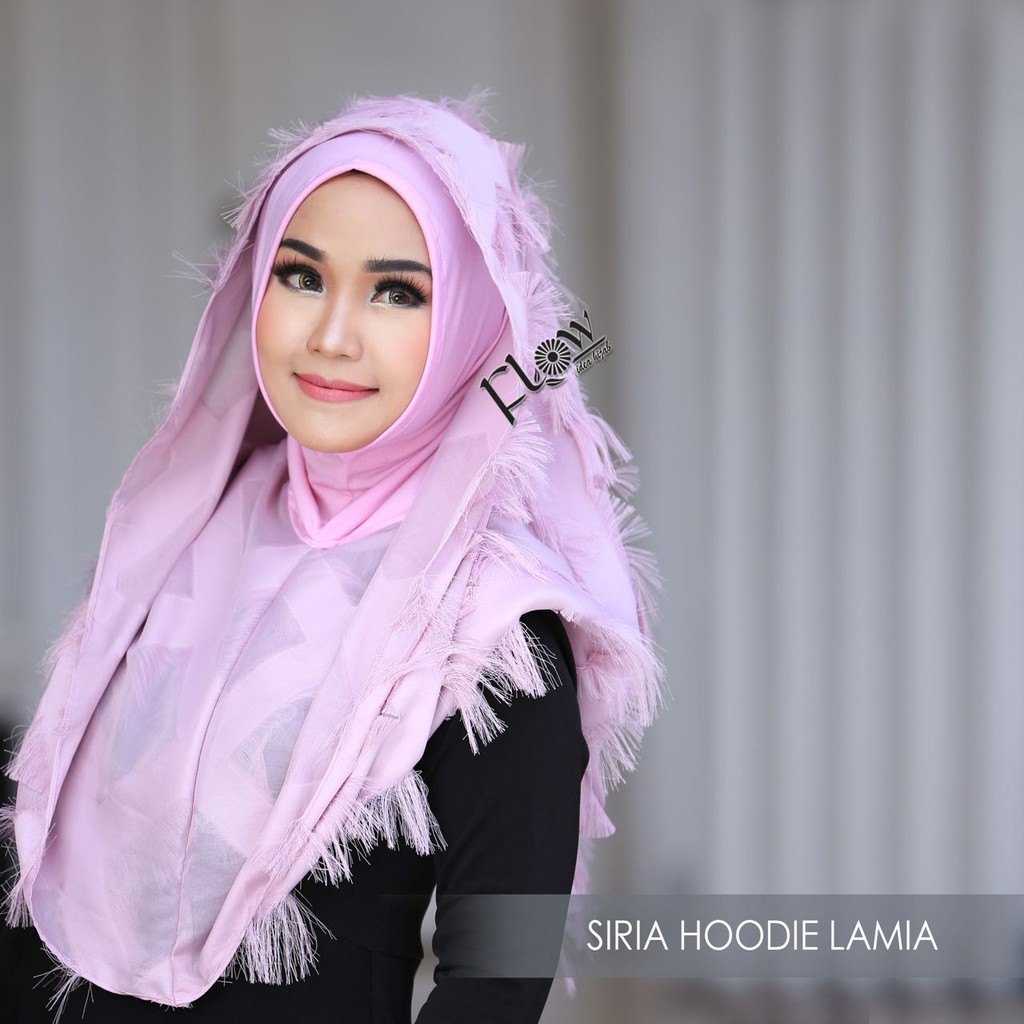 Jilbab Hijab Kerudung Segiempat Instan Simple Simpel Bulu Motif Daun Soft Pink Lamia by FLOW