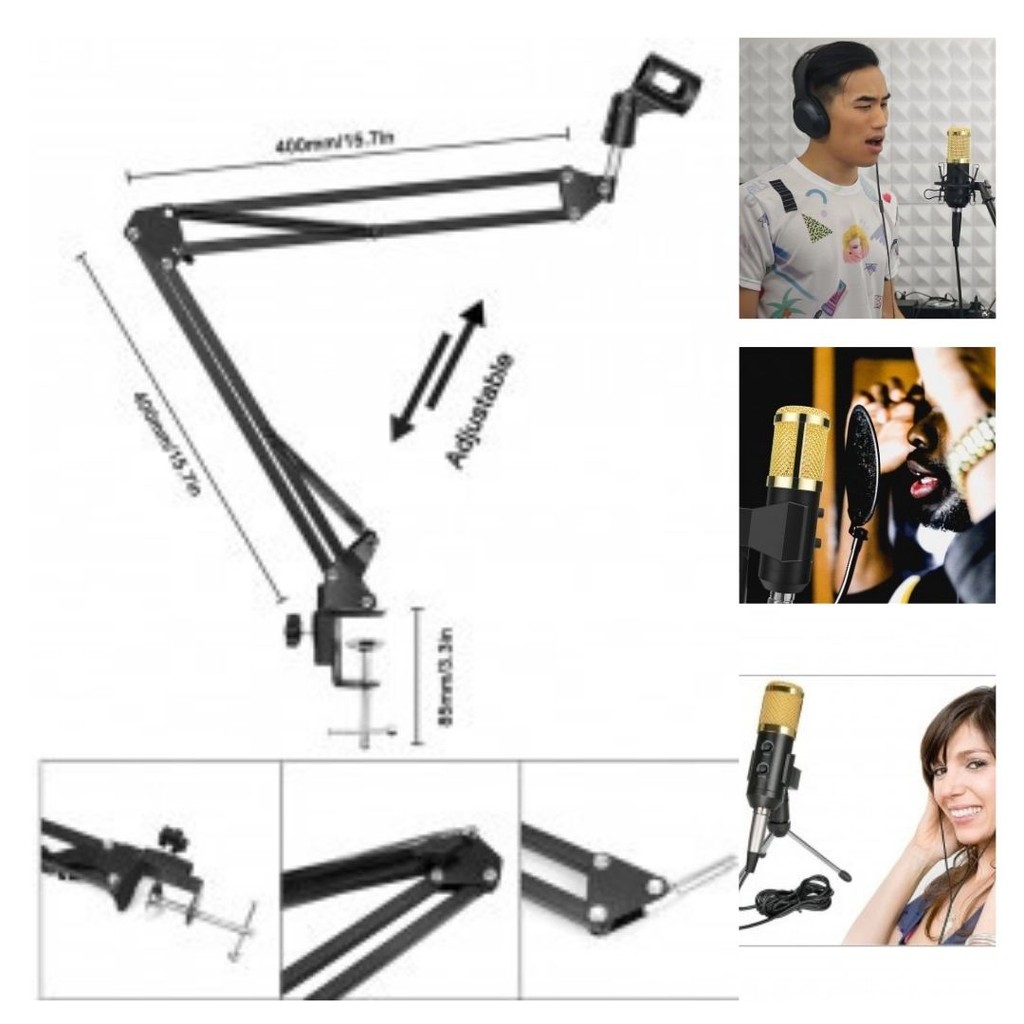 Paket Profesional Mic BM900 Arm Stand Pop Filter Audio Kabel 2.5m 111159