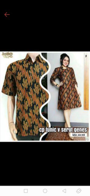 Couple Tunic V Serut Sogan Batik Klasik Formal Kerja Kantor Modern Casual Cp Sarimbit