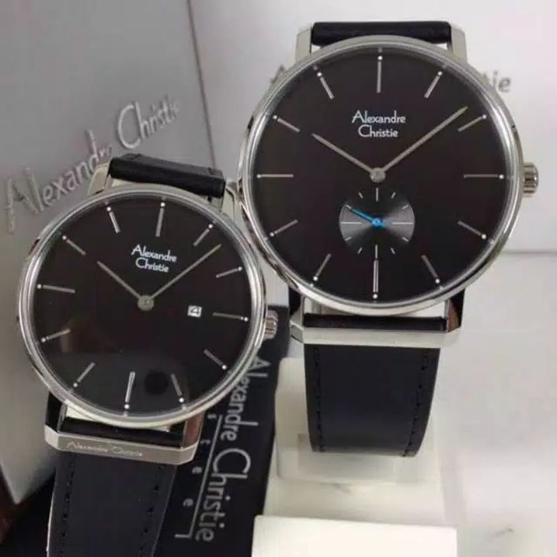 Alexandre Christie Pria /Wanita Couple Ac 8572 Stainless Stell Steel Tali Kulit/Garansi Resmi 1Tahun