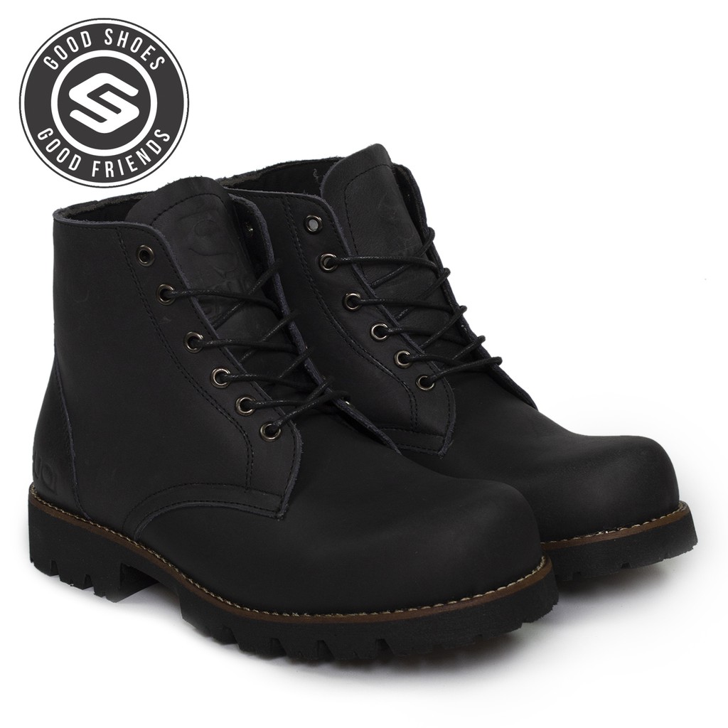 Sauqi Footwear - Gantleman Black Safety Boots Work's Boots Kulit Sapi Asli Kuat SNI