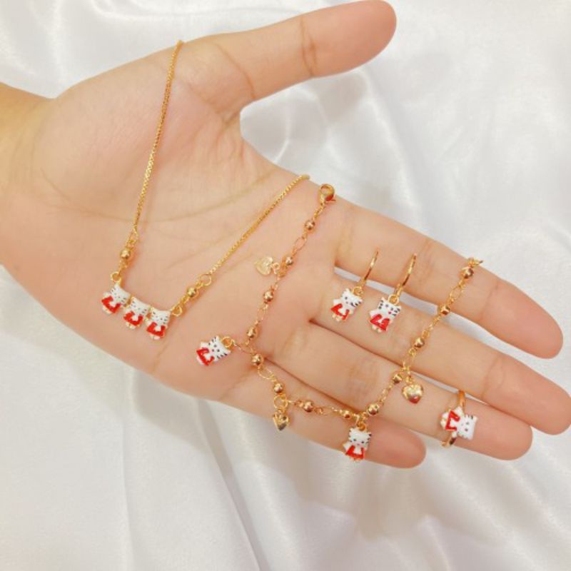 set perhiasan anak hello merah gelang rantai