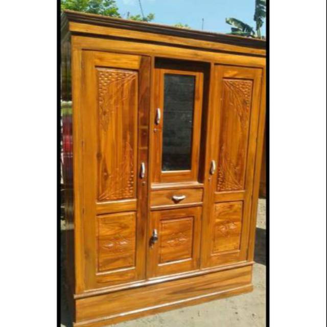 Lemari pakaian pintu 3 lemari kayu jati lemari kayu murah lemari kayu 3 pintu