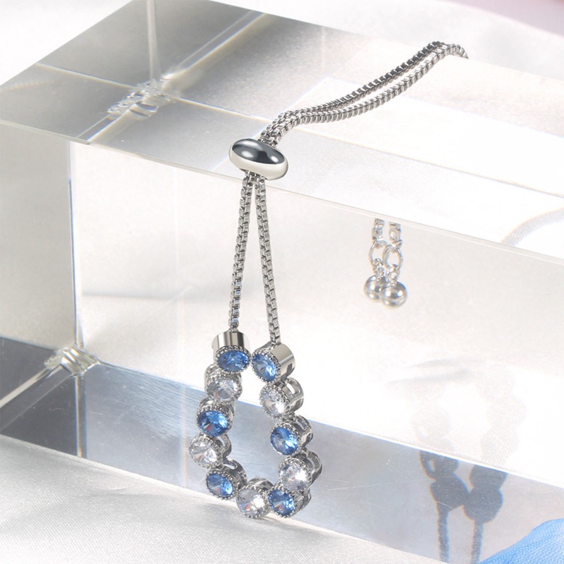 Gelang Tangan Zircon Bulat Warna Biruputih Untuk Wanita