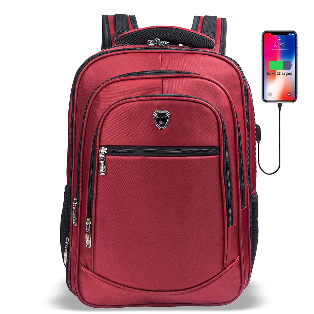 POLO GIVES Tas Ransel POLO Original Import 18 Inch + Free Raincover + Free USB Ransel Sekolah IMPORT-Maroon Classic