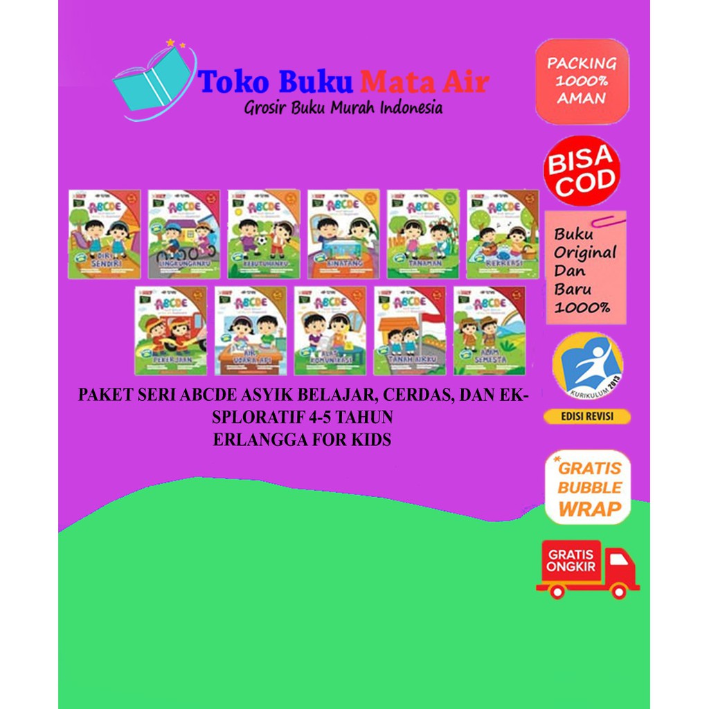 BEST SELLER ORIGINAL PAKET ABCDE ASYIK BELAJAR CERDAS DAN EKSPLORATIF 4-5 TAHUN ERLANGGA FOR KIDS