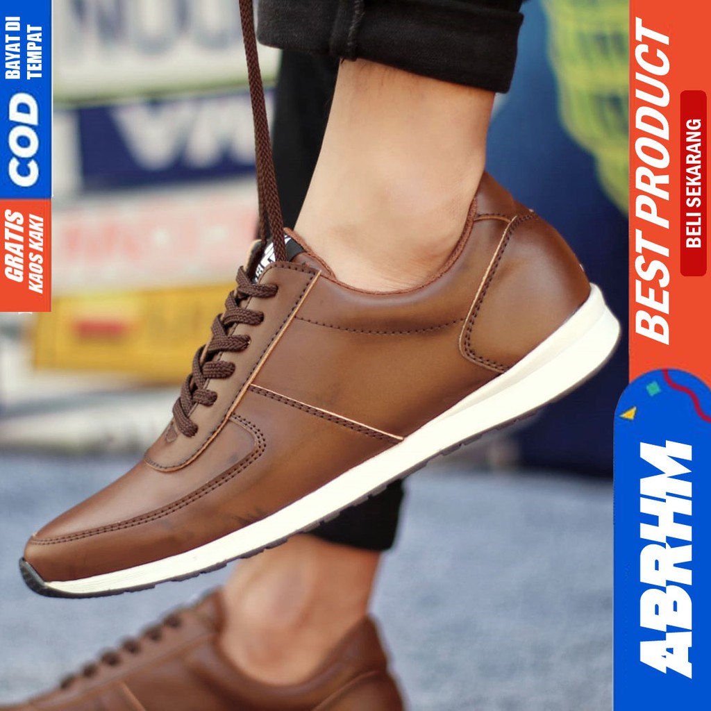 ABRHM x PREY Sepatu Casual Sneaker Pria Sepatu Pria Casual Sneakers Kulit Pu Ori Cowo/Cowok Keren Sepatu Kasual Kerja Kuliah Kondangan Gaya Santai Keren Kekinian Original Murah Terlaris