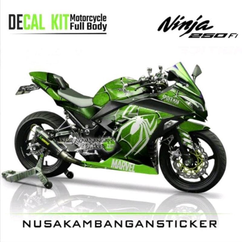 Decal Stiker Motor Kawasaki Ninja 250 fi Full Body Hijau Spiderman Racing Team Sticker Variasi Custo