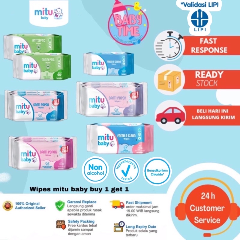 [Beli 1 Dapat 1] Tisu Basah Mitu Baby Wipes Refreshing Lime/Sweet Rose/Playful Fressia/Charming Lily/Blossom berry/Blooming Cherry 50S Buy 1 Get 1 +20S - Tissue Basah Baby