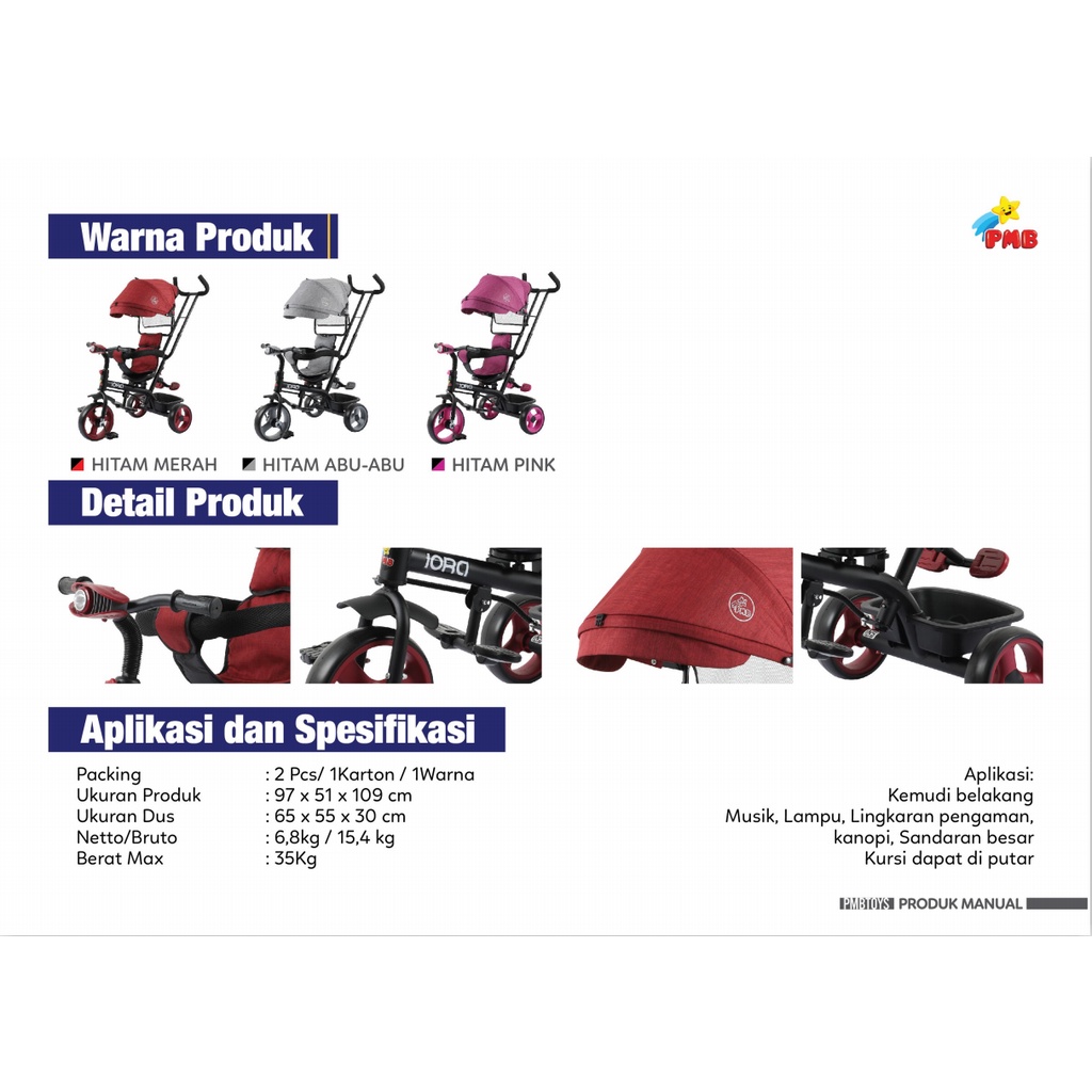 Sepeda Anak Tricycle IORA T10 PMB TOYS Roda Tiga Garansi Original SNI COD-4
