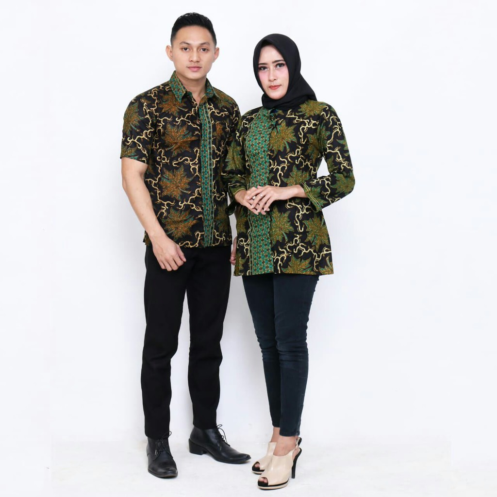 ATASAN BATIK , SERAGAM BATIK , BAJU BATIK MURAH ( MOTIF BUNGA HIJAU)