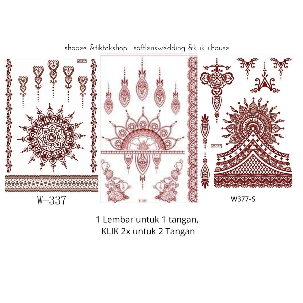 Stiker Henna Instan Harga per Lembar putih Maroon Wedding Tangan Pengantin white emas gold Marun temporari