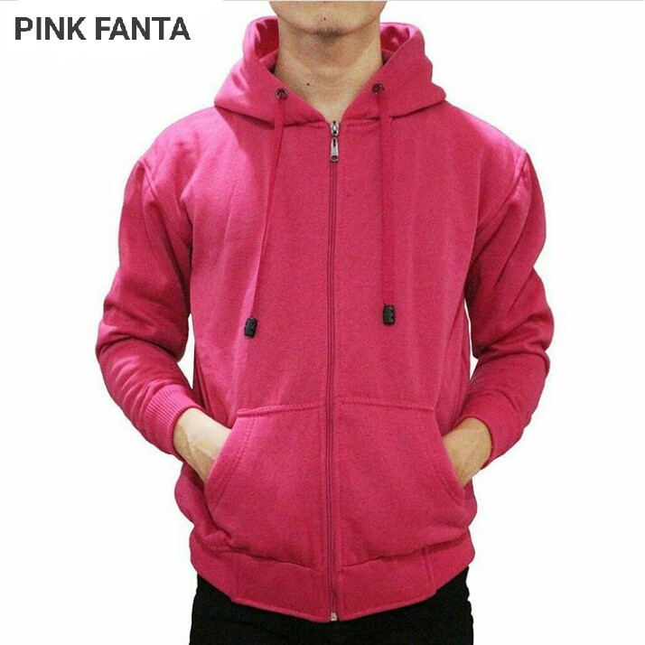 Jaket polos zipper hoodie M,L,XL,XXL pink fanta pria wanita DO