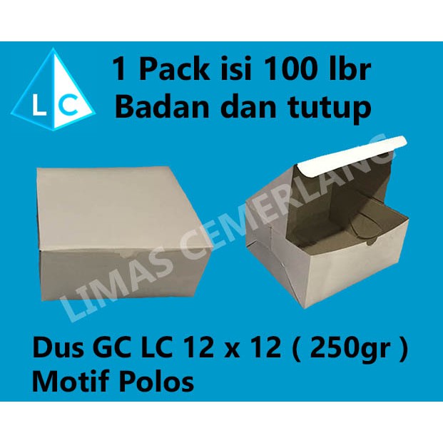 

DUS GS LC 12x12 Putih Polos 500lbr ( Dus Kue | Dus Snack | Dus Roti ) 250gr 310gr