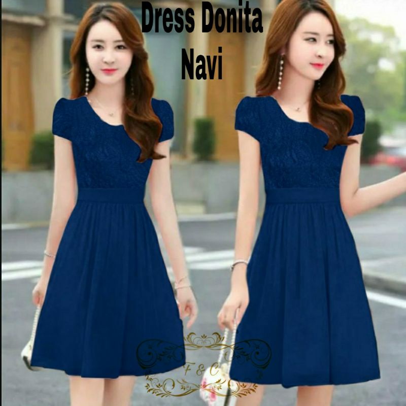 DRESS ADONITA 3 UKURAN M L XL PAKAIAN WANITA KEKINIAN BRUKAT MOSCREPE FEHM