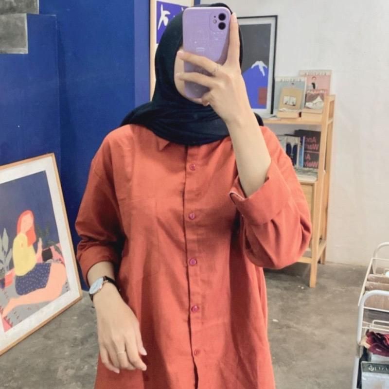 olivia shirt kemeja linen oversize baju atasan wanita best seller