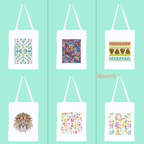 PART 3 PATTERN Bisa custom New totebag tas Bahan drill resleting fun Tote bag kekinian aesthetic printing sublimasi ( 300 ) || kiiyoomii ||