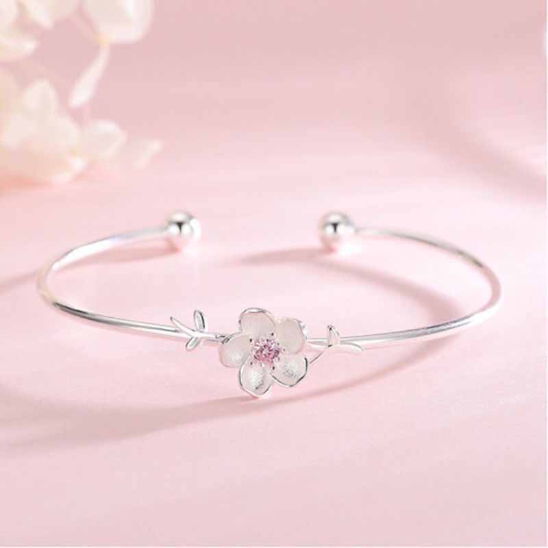 Gelang Model Terbuka Desain Bunga Sakura Gaya Korea