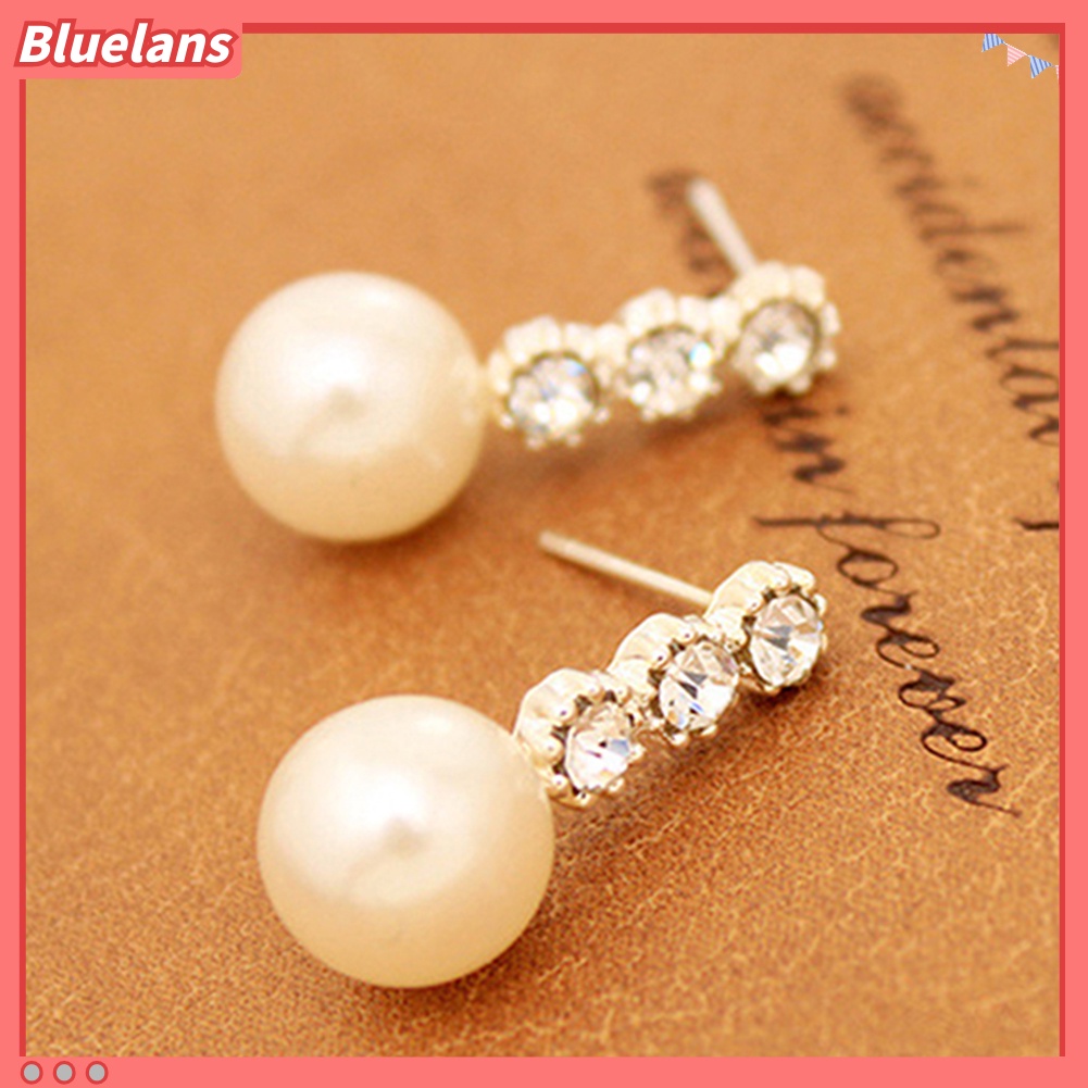 Bluelans Women White Faux Pearl Earrings Rhinestone Eardrop Ear Studs Bride Jewelry