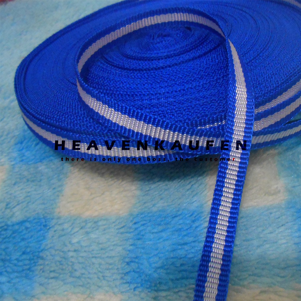 Tali Webbing Lanyard 1 cm Warna Biru List Silver Meteran