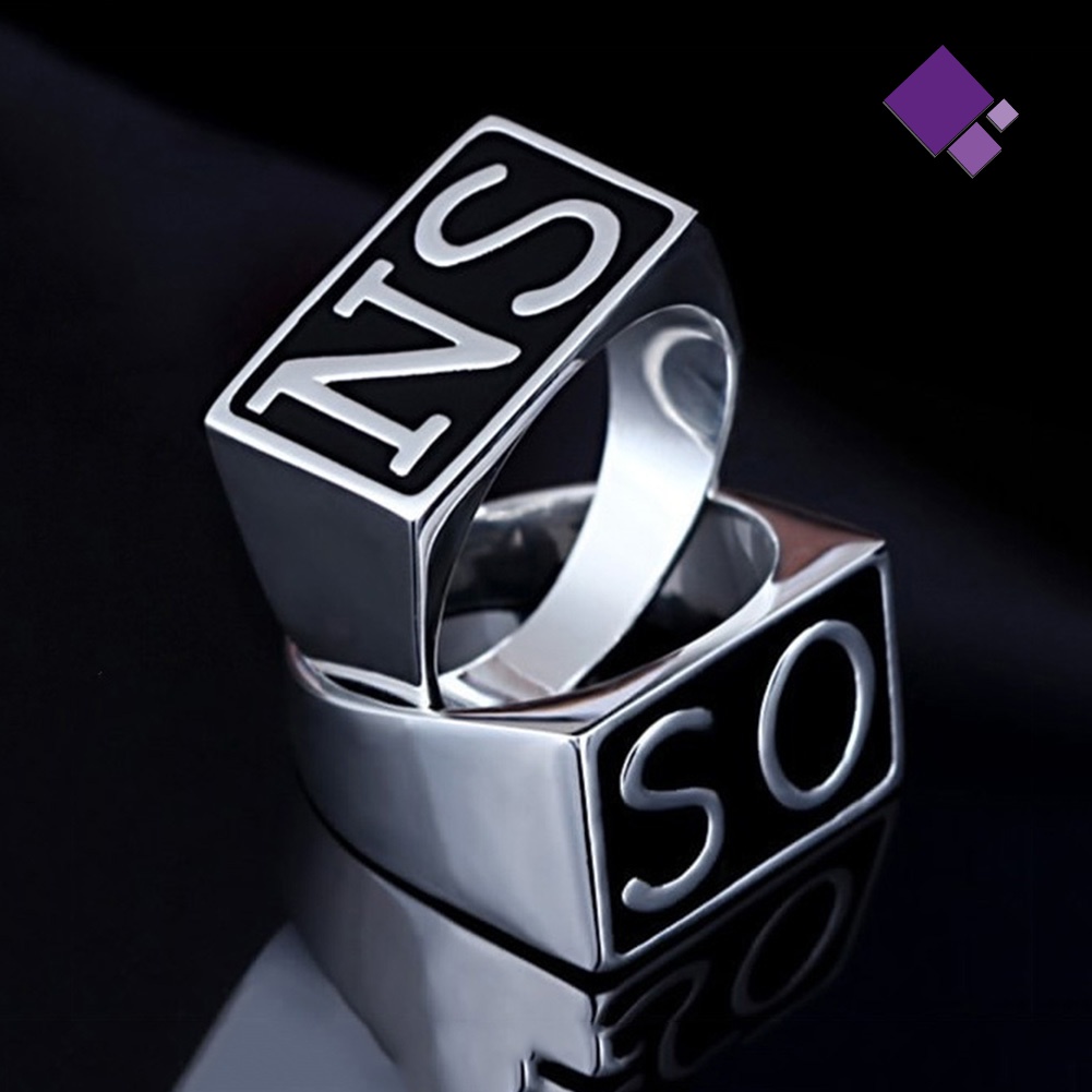 2pcs / set Cincin Jari Bahan Stainless Steel Gaya Punk Untuk Pasangan