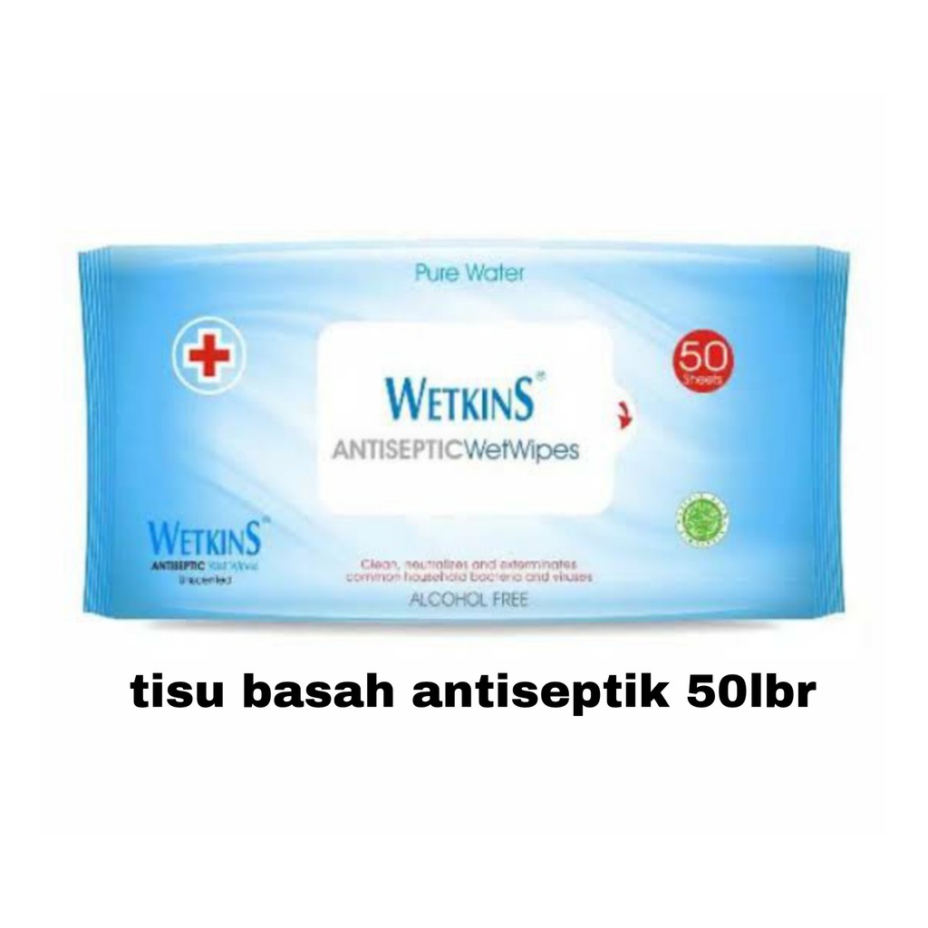 TISU BASAH ANTISEPTIK TISSUE BASAH WETKINS TISSUE BASAH ANTISEPTIC 50 LEMBAR