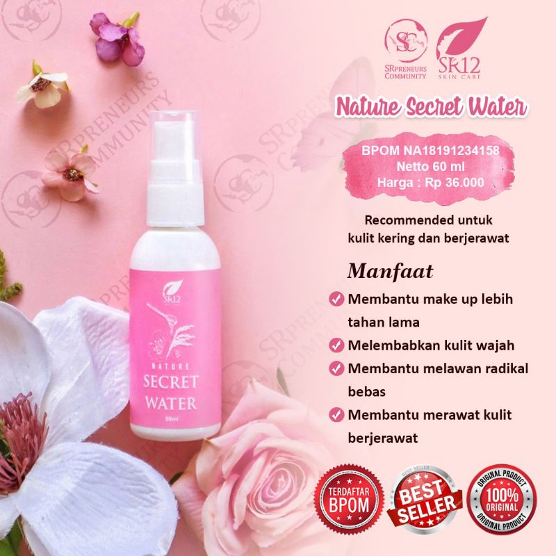 AIR MAWAR NATURE ROSE WATER SECRET WATER SR12 HERBAL SKINCARE BPOM MEMBUAT MAKEUP TAHAN LAMA MELEMBABKAN KULIT