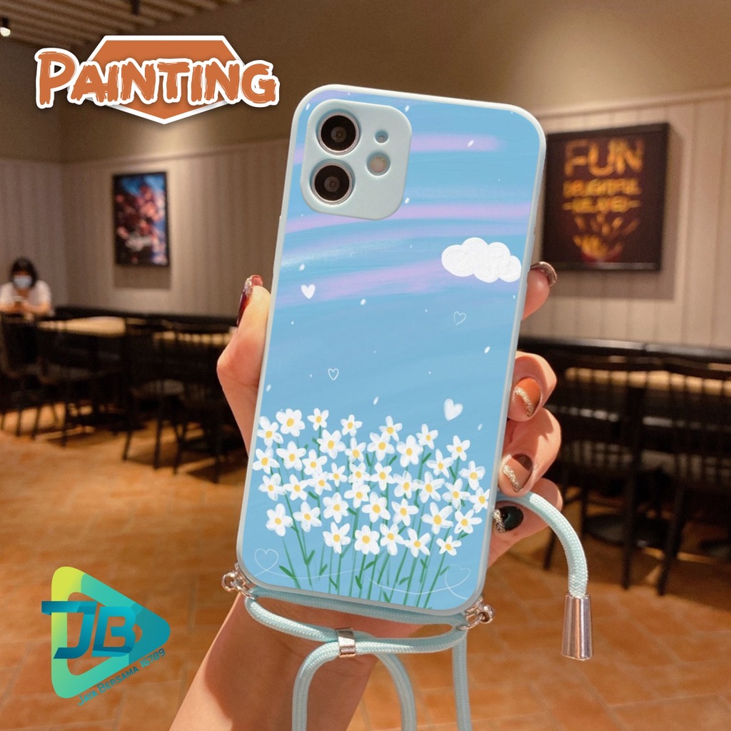 SOFTCASE SILIKON SLINGCASE TALI LANYARD STRAP PHONE MACARON PELINDUNG KAMERA PAINTING OPPO VIVO SAMSUNG XIAOMI REALME IPHONE ALL TYPE JB5380