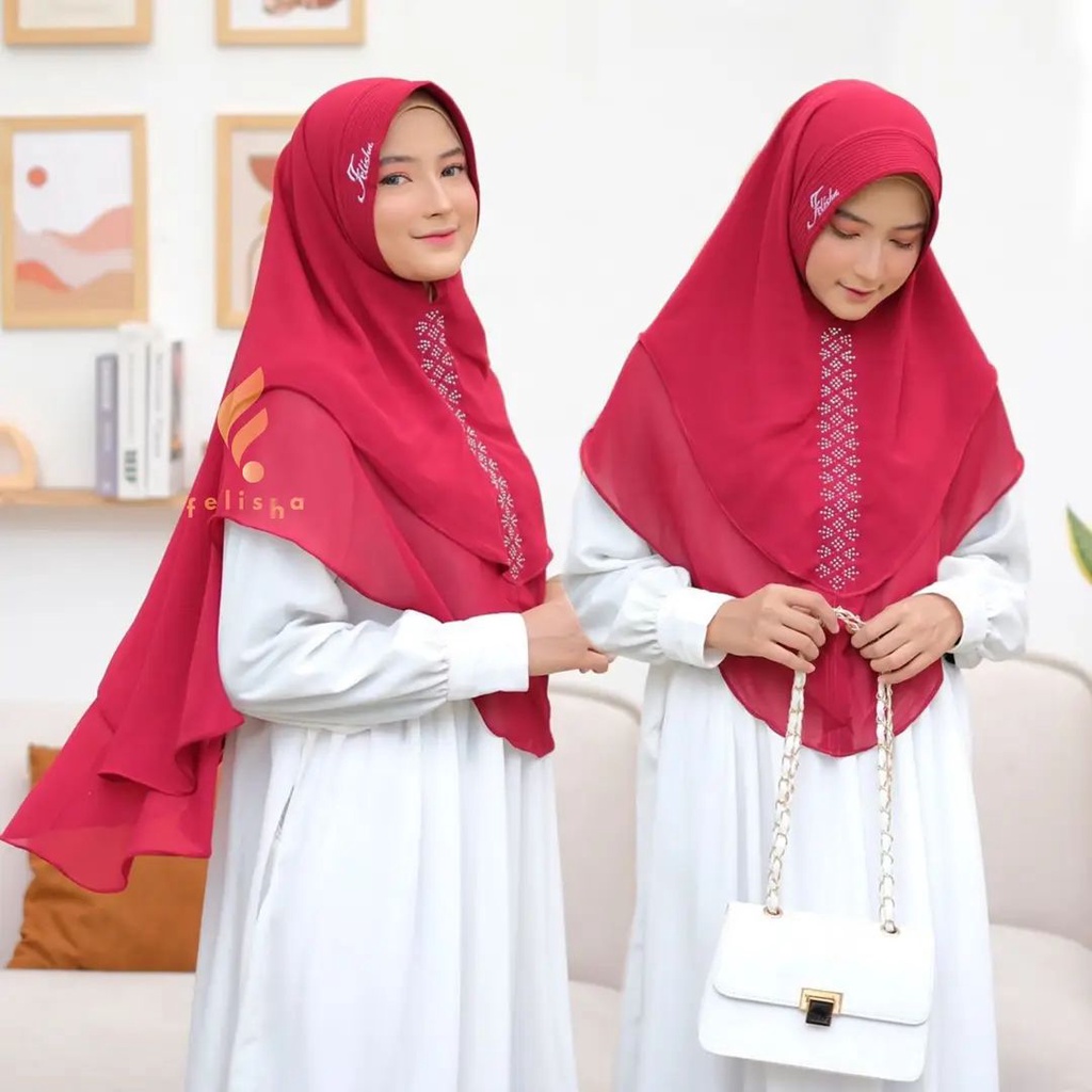 KHIMAR FELISHA // HIJAB PAYET PERMATA KHIMAR CERUTY 2 LAYER ORIGINAL FELISHA HIJAB SYAR,I