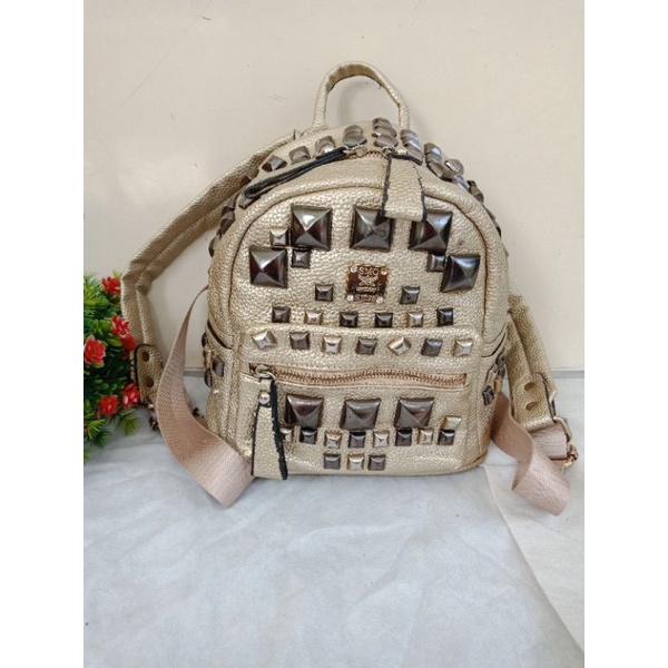 RANSEL MINI SYDNEY STUDE  FULL KULIT, RANSEL KULIT ALA MCM,  RANSEL AL MCM,  RANSEL MINI