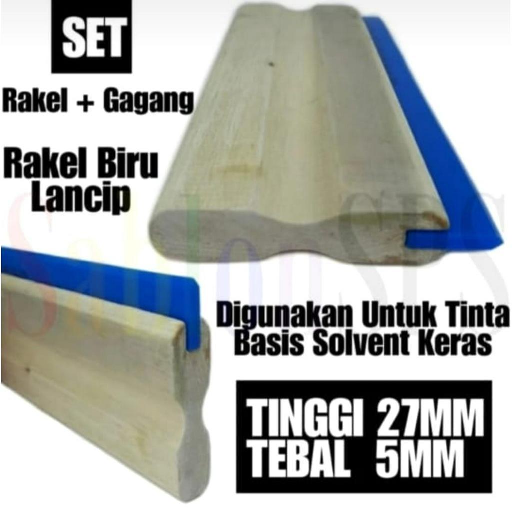 RAKEL SABLON BIRU P. 12CM LANCIP KECIL 25MMX5MM SET GAGANG KAYU