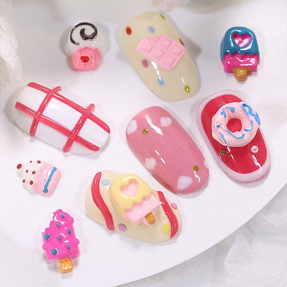 AUGUSTINA Agustinina Perhiasan Nail Art Girly Heart Jepang Es Krim Kue Donat Coklat DIY Ornamen