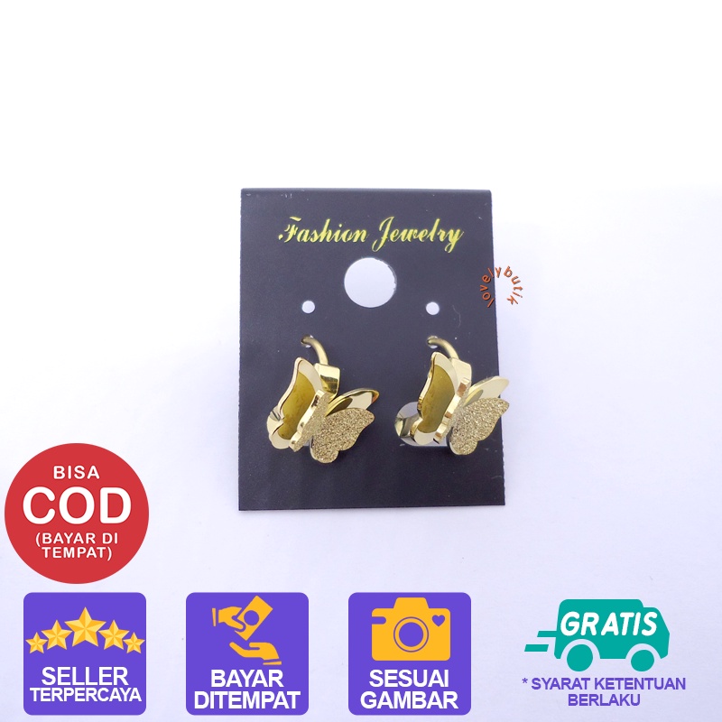 Lovelybutik - Anting Jepit Kupu Titanium Anti Karat Anting Wanita Dewasa Model Terbaru Kupu Kupu Korea