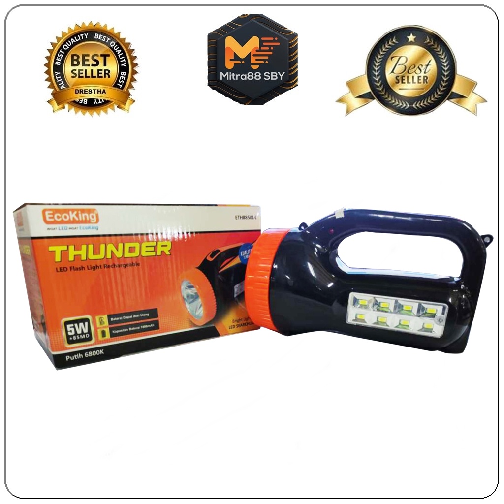 Mitra88sby senter Led Lampu Emergency Super Terang Tunder ETH8850DL 5W+8smd Ecoking