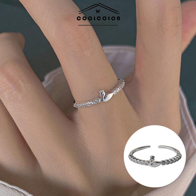 COD❤️Cincin S925 Silver Cygnet Open Ring Anti Karat Dan Anti Luntur Jari Telunjuk Bentuk Angsa Kecil Model Terbuka Untuk Wanita