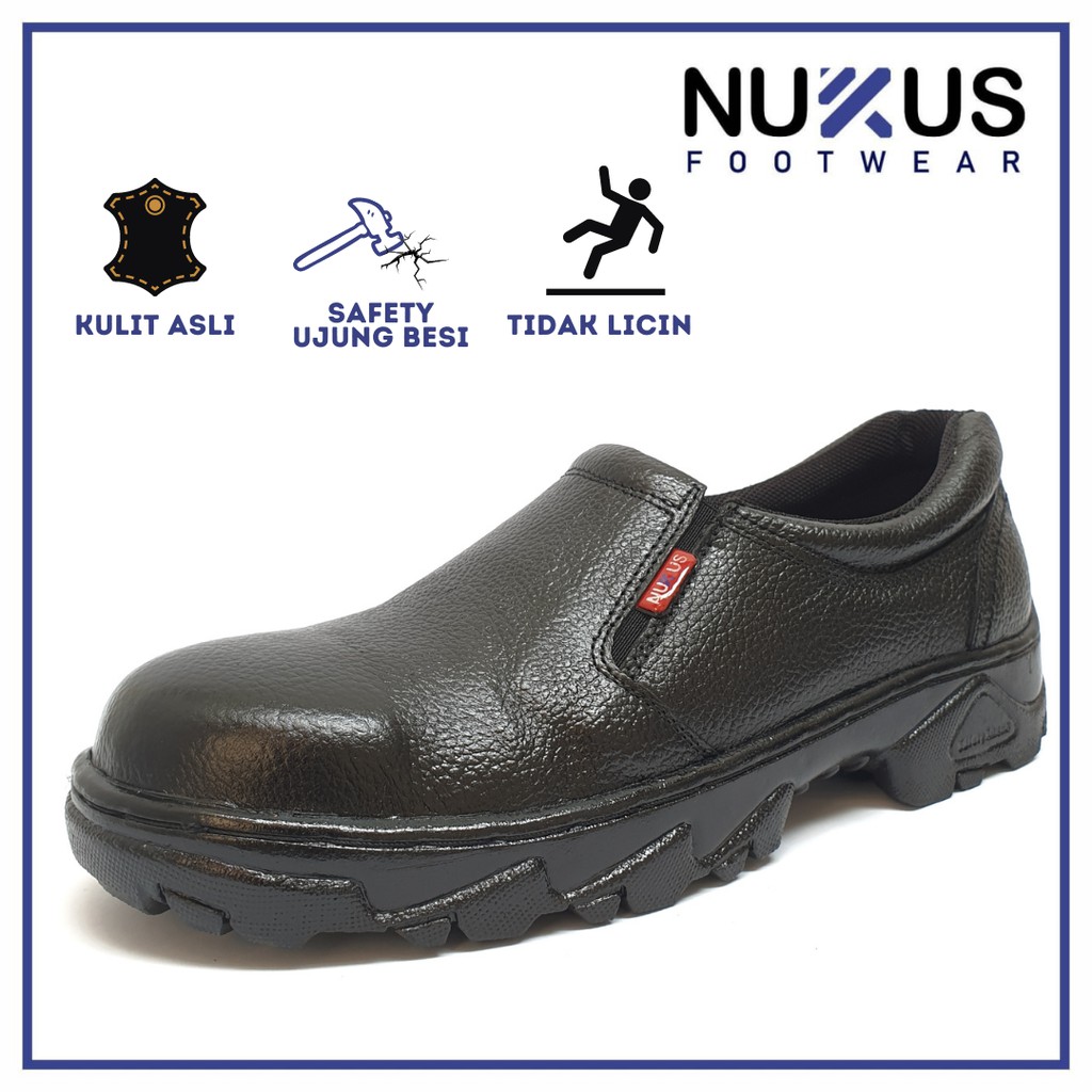 Nukus Sepatu Safety Sepatu Outdoor Kulit Asli Hitam - 065