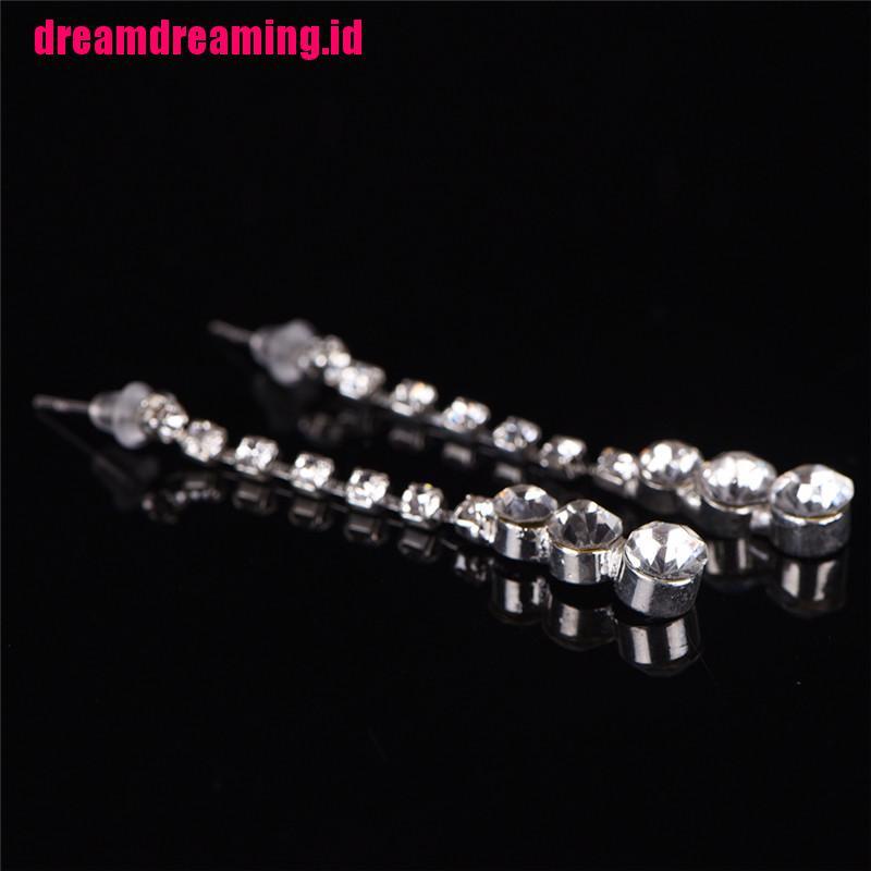 1 Set Kalung Anting Kristal Berlian Imitasi Untuk Pernikahan