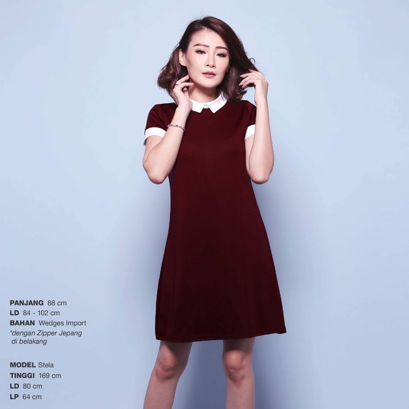 Elle Dress / Dress Basic Wedges Lengan Pendek / Dress Natal / Mini Dress Berkerah / Casual Dress / M