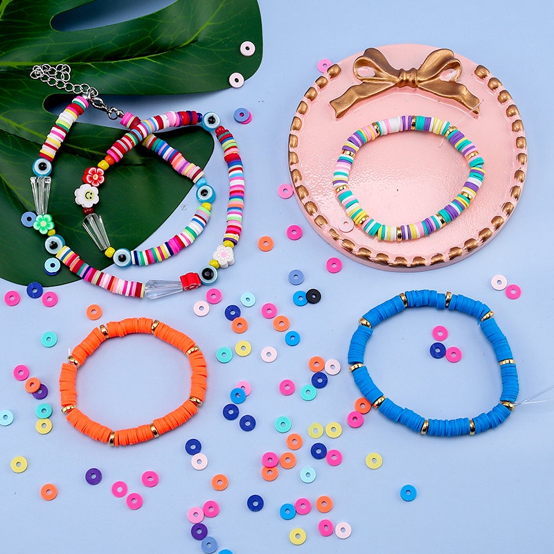 Manik -manik Polimer Bulat Datar Disk Longgar Spacer Slice Beads Untuk Perhiasan Membuat Gelang Diy